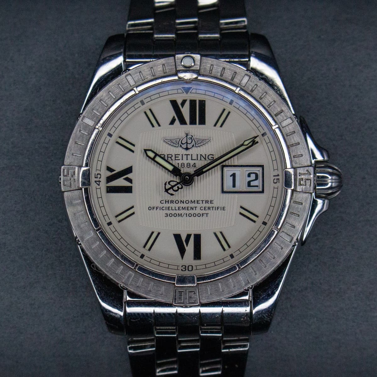 Breitling Cockpit 41mm A49350 Steel Automatic Watch Big Date Silver Dial