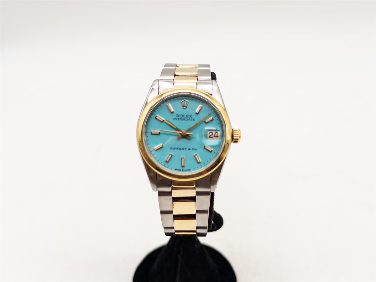 $14,000 ROLEX Tiffany & Co BLUE MIDSIZE 31mm REF 6824 18k Yellow Gold SS Watch
