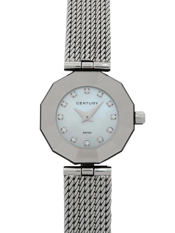 CENTURY Time Gem 12P Diamond Quartz Watch White Shell Dial 24mm