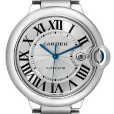 Cartier Ballon Bleu 42 Steel Silver Dial Mens Watch W69012Z4 Box Papers