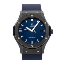 Hublot Classic Fusion Black Ceramic Auto 45mm Blue Strap Watch 511.CM.7170.RX