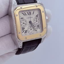 Cartier Santos 100 XL 2740 41mm Diamond Lugs Diamond Case 18k Yellow Gold Steel