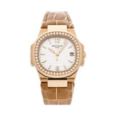Patek Philippe Nautilus Date Rose Gold Diamond 32 Ladies Quartz Watch 7010R-011