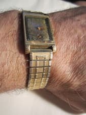 MEN'S BULOVA TANK WATCH 10K GOLD FILLED WIND UP RUNS GREAT FITS 8 1/2" - BBA-17B