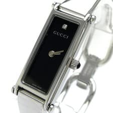 Gucci Ladies Diamond Black Dial Watch Bangle GUCCI YA015555