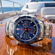 Omega Seamaster blue chronograph watch full set 44mm running perfectly warranty