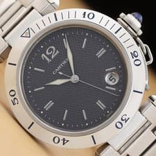 CARTIER PASHA MENS W3101755 38MM GUILLOCHE GRAY DIAL STAINLESS STEEL WATCH