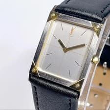 Yves Saint Laurent Vintage Square Gold-Frame Leather Watch Official