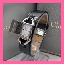Christian Dior Pandiora D78 100 Quartz Watch White Dial Black Leather Box