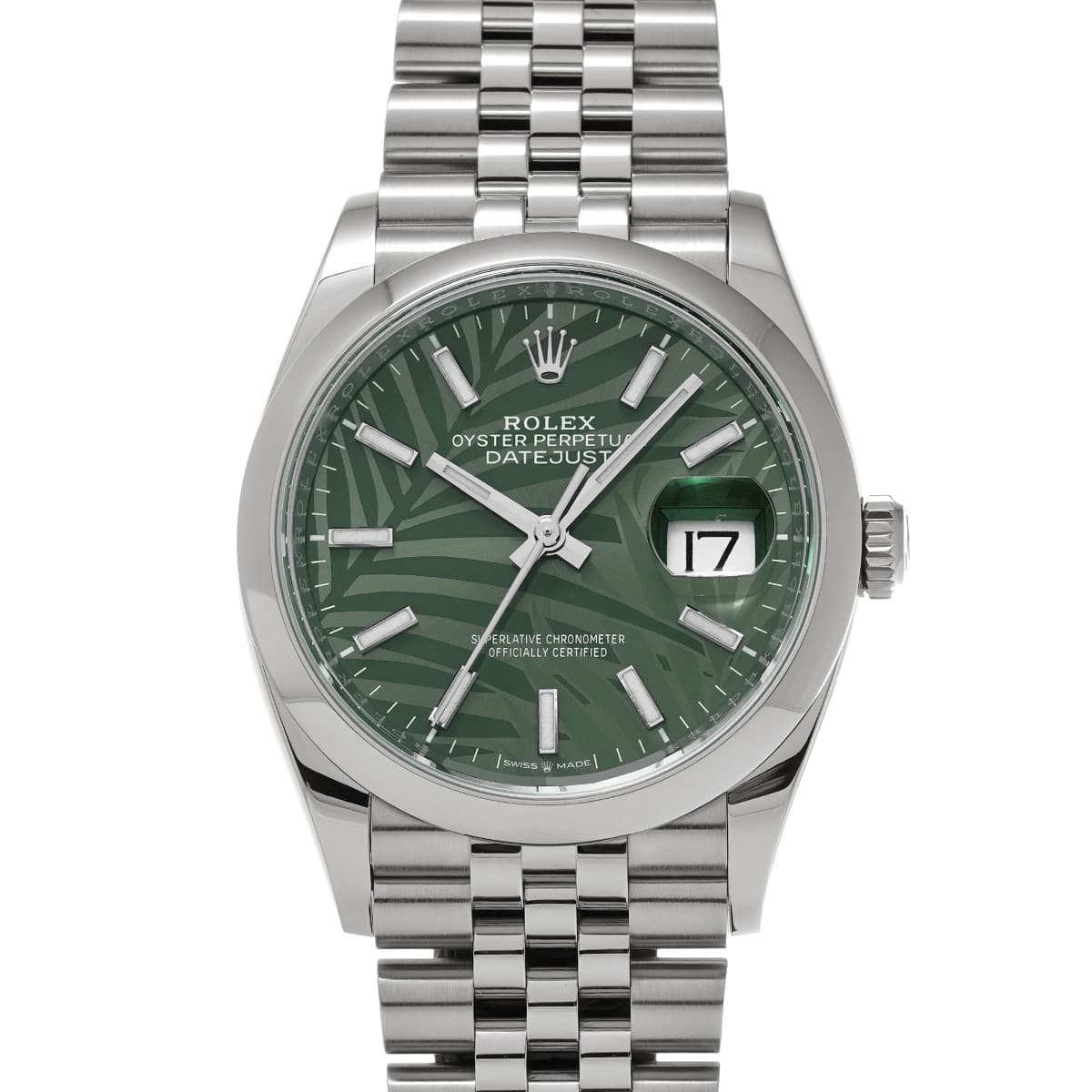 ROLEX Datejust 36 126200 Olive Green Palm Motif WATCH 717724