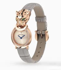 La Panthère De Cartier Watch Small Size Rose Gold ,Diamonds , Leather Strap