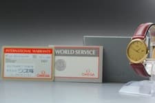 "NEAR MINT w/ Papers" Omega De Ville Cal.1430 Gold Date Quartz Men Watch JAPAN