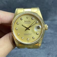 Rare BULOVA Chronoprecision Automatic Gold Dial Diamond Watch Men Vintage 1990