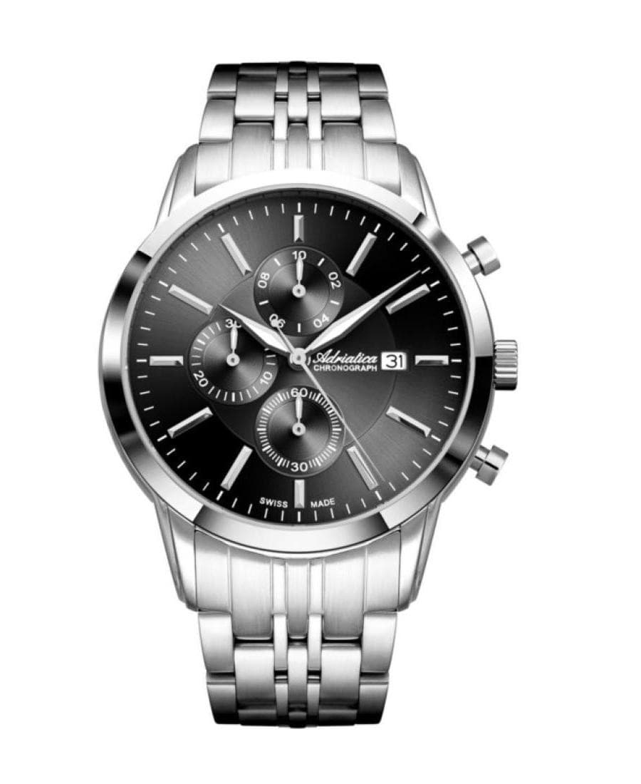 ADRIATICA Men Quartz Casual Watch Classic Dress Black Dial Waterproof Swiss Chro
