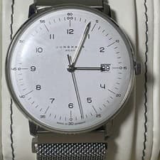Junghans Max Bill Mega Radio Controlled Watch Leather Strap Box Quartz Silver