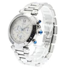 CARTIER PASHA W31004H3 38mm SS Beige Dial Quartz Chronograph Date #C390