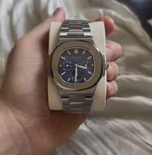 Patek Philippe Nautilus Stainless Steel Blue Dial Men's Watch Date Day