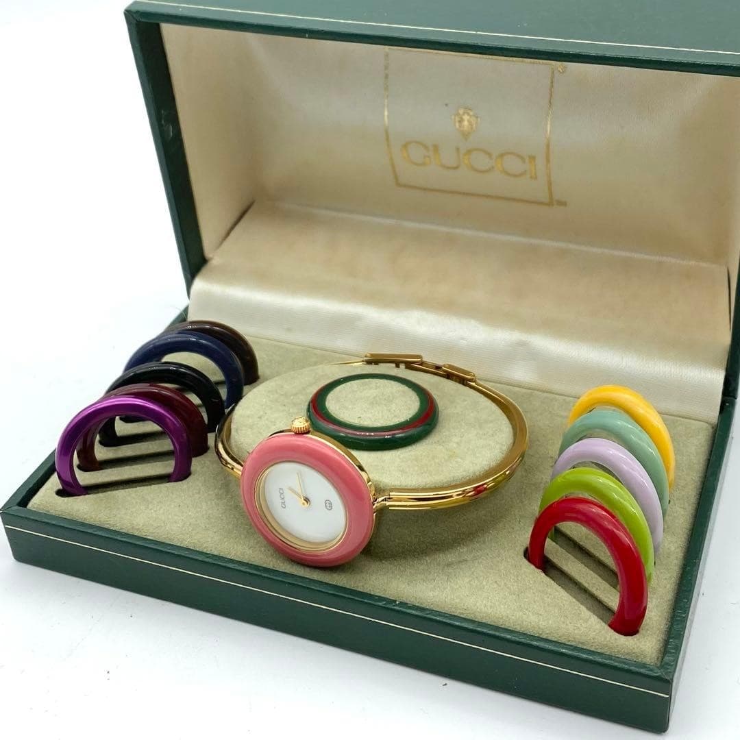 GUCCI Change Bezel Watch 12 Colors Ladies Gold Working OH New Battery Good