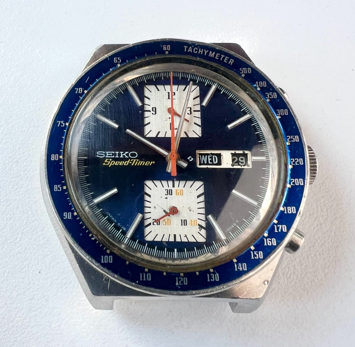 SEIKO 6138-0030 Automatic Chronograph Watch Vintage Mens KAKUME Blue Dial 21 J