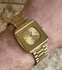 Vintage Rado Diastar Automatic 1970s Square Mirror Case Gold Tone Tungsten Bezel