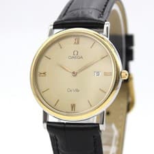 New Belt [NEAR MINT] OMEGA De Ville 196.2379 Gold Date Qz Men's From JAPAN A478