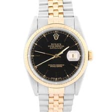 Rolex DateJust 36mm BLACK Stainless Steel JUBILEE 18K Yellow Gold Fluted 16233