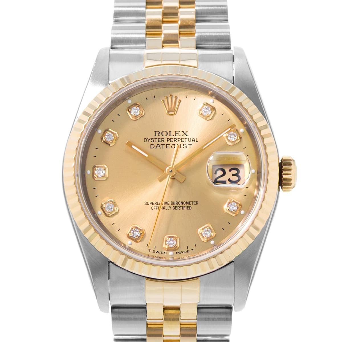 Rolex Datejust 36 16233 Champagne Diamond Steel 18k Yellow Gold Mens Watch 1995