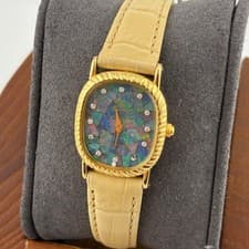 AROMA 9900 Quartz Watch Mosaic Opal Dial Gold Tone Swiss Ladies Excellent