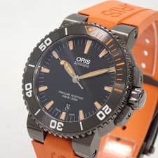 ORIS Aquis Date 01 733 7563 4259 Black Orange Auto Diver Watch SS Rubber