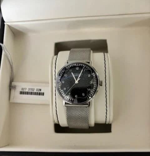 Junghans Max Bill Hand Wind 027/3702.02M Black Dial 34mm SS Box Papers