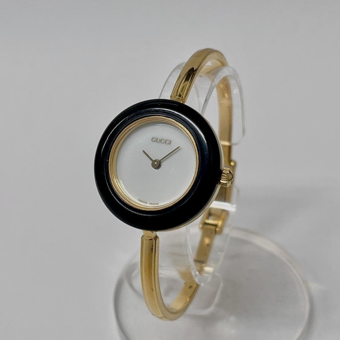 GUCCI Change Bezel Black Color Gold Women's Watch L Size Working Beautiful