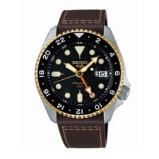 Seiko 5 Sports SKX GMT Leather Strap Black Dial Automatic Men's Watch SSK036K1