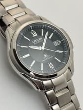 Citizen H410 Watch Solar Atomic Titanium Navy Dial Genuine Timepiece