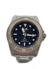 Seiko Solar Analog Watch Black Silver V147 0CS0 Mens Wristwatch Timepiece