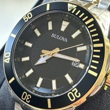 Bulova Classic Mens Two Tone Stainless Black Dial Quartz Watch 98B394