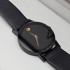 $750 MOVADO Museum 84.C6.855.2A Sapphire Black Dial Swiss Quartz Wrist Watch