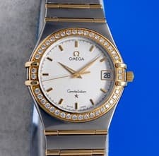 Mens Omega Constellation 18K Gold SS Watch Silver Dial - Diamond Bezel - 1217.30