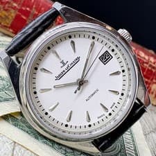 Jaeger-LeCoultre Vintage Automatic Watch White Dial Date 36mm Index Leather