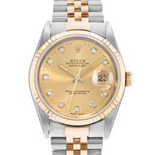 Rolex Datejust 36 16233G Champagne Diamond Steel 18k Yellow Gold Mens Watch 1995