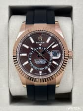 2025 Rolex Sky-Dweller 42mm 336235 Rose Gold Oysterflex Chocolate Dial