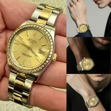 ✨👑 ROLEX Date 15053 Two Tone Diamond Bezel 35mm Auto Vintage 👑✨