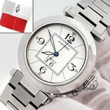 Cartier Pasha C Big Date 35mm White Dial Steel Watch 2475 W31055M7 Papers