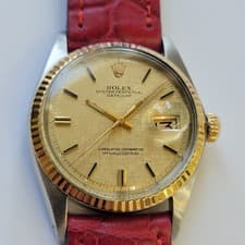 Rolex Oyster 1601 Datejust 36mm 18k SS Linen Dial Mens 1970s Automatic RA768B