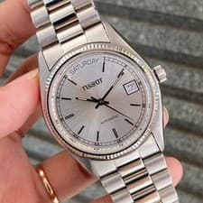 Rare Tissot President Automatic Day Date Baton Silver Dial Swiss Vintage Watch