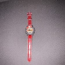 Breitling Analog Digital Quartz Wristwatch Red Leather Band Black Case