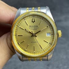 Rare BULOVA Super Seville Calendar Automatic 4513906 Gold Dial Two Tone Vintage