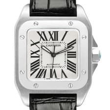 Cartier Santos 100 Midsize Steel Silver Dial Mens Watch W20106X8