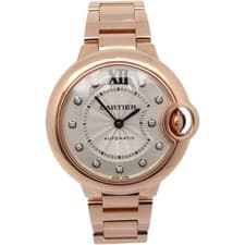 Cartier Ballon Bleu 33mm 18K Rose Gold Diamond Silver Dial Watch WE902062