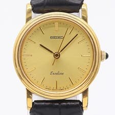 Seiko Excelline 4N21-0180 QZ Gold Dial Women's Watch Tested Working