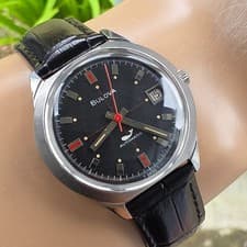 Vintage BULOVA Golden Clipper "C" men's automatic watch DATE crosshairs 1970